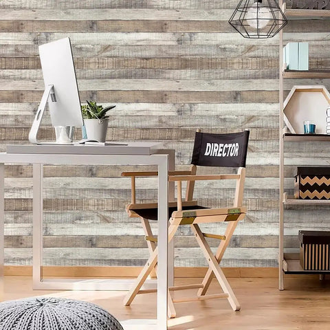 Office with Wood Peel And Stick Wallpaper With Faux Distressed Plank Look Self Adhesive Vinyl Film for wall decor
