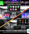 Wireless CarPlay Android Auto Retrofit Kit Decoder Box For Audi A6L 2016 2017 2018 And Audi A7 2018 Interface Box Upgrade GPS Navigation Mirror Link Backup Camera Siri Support displayed on Audi dashboard screen.