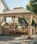 11x11 Pop Up Gazebo With Mosquito Netting One Person Setup Water Resistant Backyard Canopy For Family Patio And Garden Use Khaki