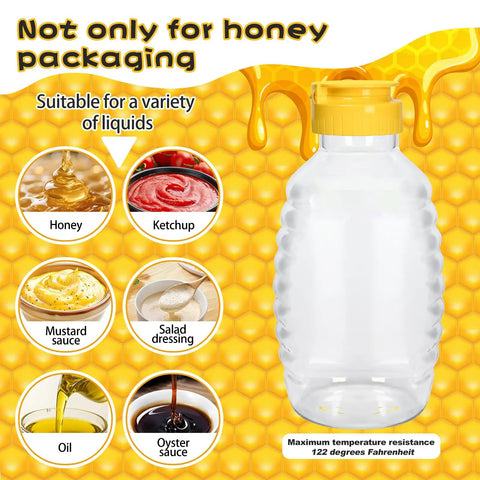 Transparent No Drip Honey Bottle Set For Easy Pouring 16 Oz Refillable Food Grade Containers With Leak Proof Flip Top Caps