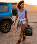 Woman carrying Dual Fuel Portable Generator With 4000W Peak And 3200 Running On Gas Or 3600 Peak And 2800 Running On Propane