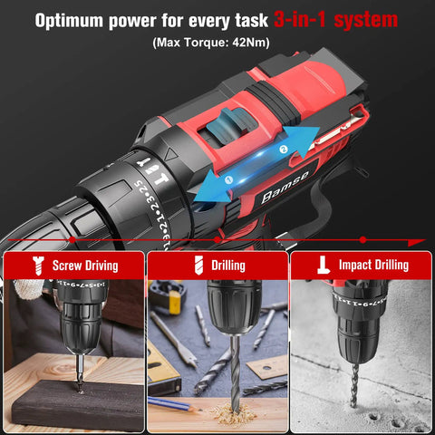 Beast 21V Cordless Drill Driver Set With 2.0Ah Battery Hammer Drill Mode 372 In Lbs Max Torque 3-in-1 system image
