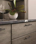 Matte Black Radius Cabinet Pull For Cabinets And Drawers In Contemporary Modern Style With Three And Three Quarters Inch Center To Center