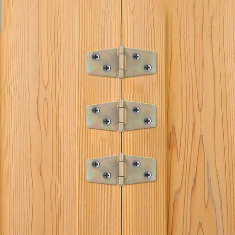 Three gold-tone metal hinges on wooden panel, part of Ten Pack 56x20mm Wood Case Hinges Durable Metal Box Hinges For Wooden Jewelry Boxes And Packaging