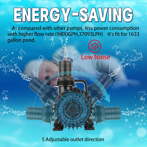 Energy-saving Beefy 7000GPH Submersible Pond Pump For Fountains, Aquariums, Waterfalls And Hydroponics, 320W UL Listed