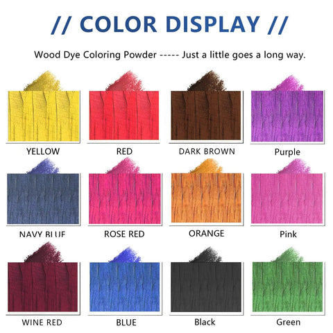 Color display of concentrated wood stain dye powder blend featuring vibrant hues for woodworking projects.