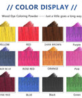 Color display of wood dye coloring powder showcasing five vivid hues for indoor outdoor use in a 57g packet.
