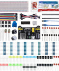 Totally Solid Electronics Component Kit With Power Supply Module And Jumper Wires, 480 Pcs, Precision Potentiometers, 830 Tie Points Breadboard displayed with components.