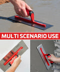 Red Stainless Steel Finishing Trowel 12x4 Top Notch Pro Grade Drywall Masonry Trowel soft grip handle in use on plaster