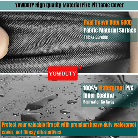 Close-up of Square 30 Inch Propane Fire Pit Cover Tough As Nails Waterproof 600D with heavy-duty fabric and waterproof coating