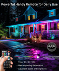 House lit with RGBW 25W LED Flood Light Color Changing 16 Million Colors IP66 Indoor Outdoor Uplighting, remote in hand.