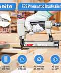 Hustle Ready 18 Gauge Pneumatic Brad Nailer With Beefy Aluminum Body And Comfort Grip used for fastening wood in DIY projects.