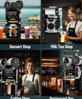 Fully Automatic Cup Sealing Machine 90 To 95mm Electric Sealer with LCD at dessert, milk tea, coffee, and restaurant settings