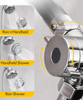 Shower Faucet System With Rain Shower Kit And High-Pressure Handheld Head 2-In-1 Dual Valve Trim Chrome with 3 spray modes