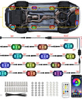 Diagram of 12 Pods 252 LEDs 5 Sides RGB Rock Lights With App And 2 Remote Control For Trucks Waterproof Underglow Kit 12V