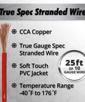 Beefy 10 Gauge 25 Foot Copper Clad Aluminum Automotive Wire For Power And Ground Battery Cable Car Audio Speaker Stereo Amp Ready RV Trailer Wiring Welding Cable CCA Wire, 25 ft red wire