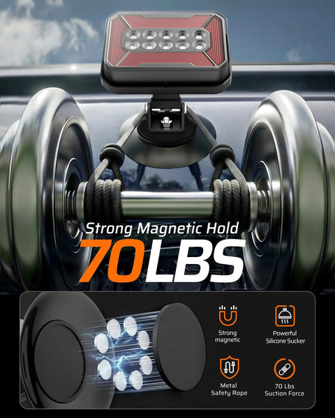 Magnetic Wireless Trailer Lights Kit With Bluetooth LED Tow Lights demonstrating strong magnetic hold on metal surface