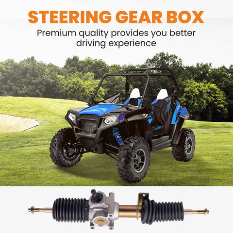 Beefy Steering Rack And Pinion With Tie Rod Ends For RZR S 800 EFI And RZR 4 800 EFI 2009 To 2014 shown with off-road vehicle
