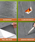 Gray Marble Look Peel And Stick Floor Tiles Self Adhesive Vinyl showing waterproof, flame retardant, peel and stick, scratch-resistant features