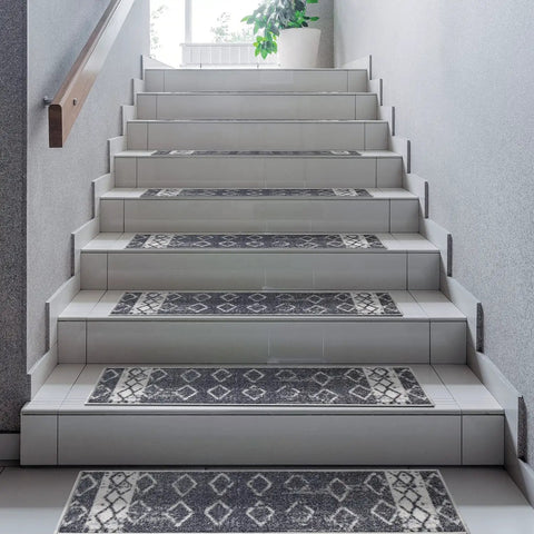 Non Slip Stair Treads Set of 13 Blue Bohemian Distressed Peel and Stick Alfombras for Stairs 8x30 Inches on tile steps
