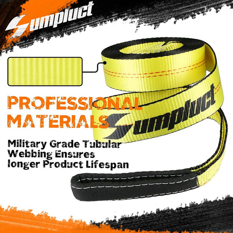 Beefy Heavy Duty Tow Strap 2 Inch By 20 Foot With Loops 20000 Lbs Break Strength Kinetic Recovery Tow Rope For ATV UTV Car Tractor Boat Trailer Emergency Towing Straps Tree Saver yellow polyester webbing rolled with reinforced loops
