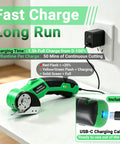 4V Cordless Electric Scissors Rechargeable Box Cutter With 2000mAh Battery charging at wall outlet with USB-C cable.