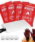4 Pack 40x40 Inch Fiberglass Fire Blankets With 1 Pair Fire Resistant Gloves And 4 Hooks For Emergency Home And Kitchen Fire Suppression