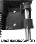 Heavy Duty Front Screw Bench Vise For Woodworking Shops Built Like A Tank Rock Solid Seven Inch Jaw Opening close-up of holding mechanism