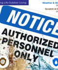 Rugged Aluminum Authorized Personnel Only Sign For Indoor And Outdoor Use, Weatherproof And Rust Free, Clear, Boss Level Security Notice, Professional Grade, Long Lasting, High Visibility blue sign
