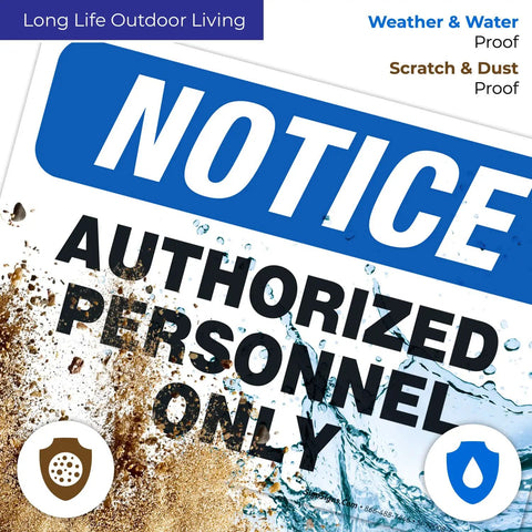 Rugged Aluminum Authorized Personnel Only Sign For Indoor And Outdoor Use, Weatherproof And Rust Free, Clear, Boss Level Security Notice, Professional Grade, Long Lasting, High Visibility blue sign