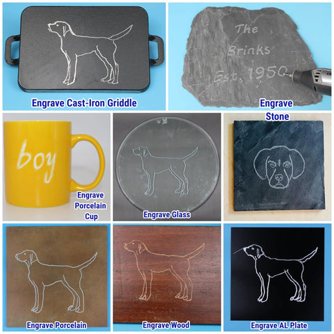 Carbide burrs and collets rotary tool set (3 collets, 20 burrs) 1/8" shank; Amazon; dog engraving on stone, wood, glass.