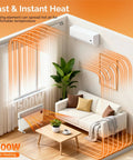 Room with Panel Heater With Remote Control And Towel Bar, Freestanding Radiant Electric Space Heater, illustrating heat flow