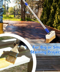 Person using 7 Inch Deck Stain Brush Kit With 60 Inch Long Handle And 3 Inch Small Brush For Wood Stains Oils Decking Fence Coatings
