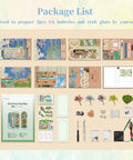 DIY Book Nook Kit For Grownups 3D Wooden Miniature House Puzzle With LED Lights Giverny Garden Edition package contents