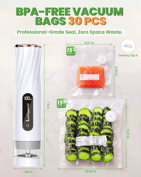 Handheld Compact Vacuum Sealer For Food, Portable Meal Saver That Locks In Freshness In 5 To 10 Seconds, with sealed bags