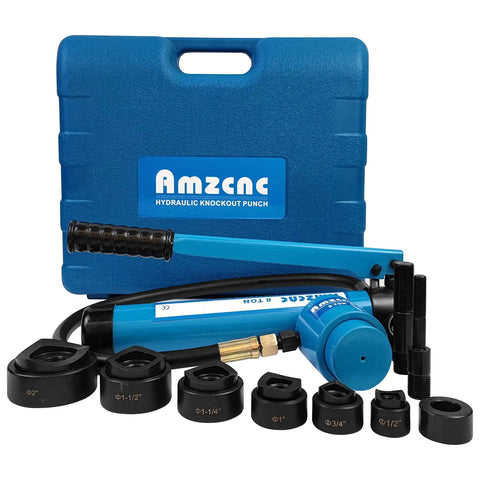 Hydraulic Knockout Punch Kit For Electrical Conduit 1/2 To 2 Inch 8 Ton Power With Alloy Steel Body Includes 6 Die Sizes