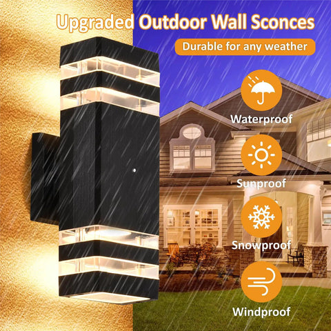 Dusk To Dawn Outdoor Wall Lights 2 Pack Up And Down Exterior Porch Lights For House 3000K Warm White Waterproof