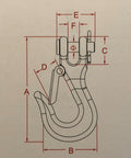316 Stainless Steel Clevis Slip Hook With Safety Latch Five Sixteenth Inch Marine Grade For Marine Tie Downs And Heavy Lifting Dockside Rigging Corrosion Resistant Rugged And Polished Finish - Technical Diagram with Dimensions