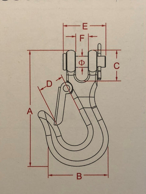 316 Stainless Steel Clevis Slip Hook With Safety Latch Five Sixteenth Inch Marine Grade For Marine Tie Downs And Heavy Lifting Dockside Rigging Corrosion Resistant Rugged And Polished Finish - Technical Diagram with Dimensions