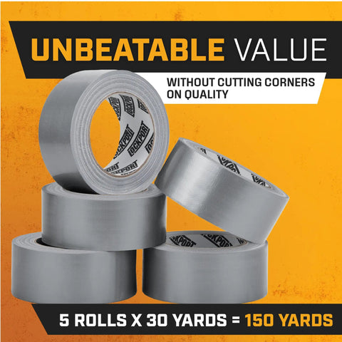 Heavy Duty Silver Duct Tape 5 Pack, Waterproof And Super Sticky Adhesive, Tear By Hand, 30 Yards By 2 Inches Each