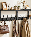 Slick Wall Mount Coat Rack With Bamboo Shelf And Heavy Duty Hooks for organizing winter jackets and bags.