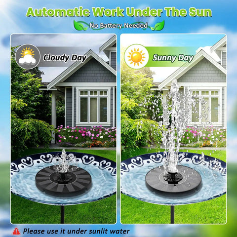 Solar Powered Bird Bath Fountain Upgrade 2026 For Garden Pond Pool And Patio, cloudy vs sunny day performance