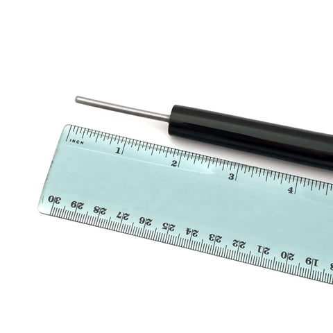 Handmade Paper Bead Roller For Quilling, Stainless Steel Tip With One Eighth Inch Diameter next to a ruler for scale