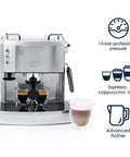Top Tier 15 Bar Pump Espresso And Cappuccino Machine Brews Smooth Ground Beans Or ESE Pods Quick With Solid Metal Build For Your Kitchen Counter A Total Game Changer That Delivers Serious Bang For Your Buck To Coffee Lovers Everyday, featuring a stainless steel design and dual coffee cups.