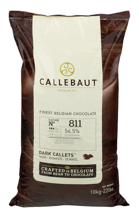 Dark Couverture Callets, 54.5 Percent Cocoa, Semi-Sweet Belgian Baking Chocolate Callets For Desserts, 44 lb bag