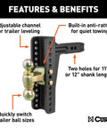 Dual Ball Adjustable Hitch Mount With 2 Inch Shank For Trailer Leveling, 14,000 Lb Towing Capacity, adjustable channel