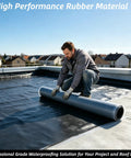 Man installing Fifty Mil Thick Self Adhesive EPDM Rubber Roofing Roll on flat surface for waterproof protection.