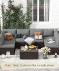 Outdoor Replacement Cushions For Patio Furniture 14 Piece Gray Cushion Set For Six Seat Rattan Wicker Sectional Sofa