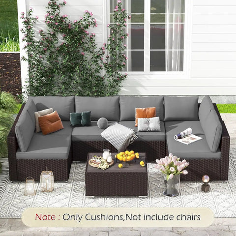Outdoor Replacement Cushions For Patio Furniture 14 Piece Gray Cushion Set For Six Seat Rattan Wicker Sectional Sofa