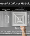 Tough As Nails Aluminum Ceiling Diffuser Snug Fit 9 Inch Square Vent Cover 14 X 14 Outer Frame dimensions guide with measurements.
